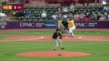 John Peck triples (1) on a sharp line drive to center fielder Tavian Josenberger. Brett Callahan scores.