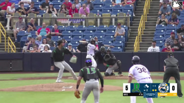 Juan Benjamin singles on a ground ball to catcher Ryan McCrystal, deflected by left fielder Jacob Friend. Riley Nelson scores. Jose Pirela to 2nd.