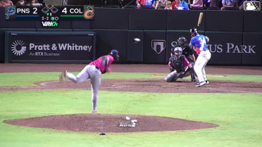 Adam Zebrowski homers (19) on a line drive to left field.