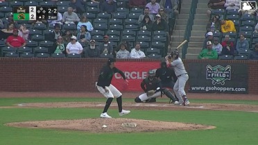 Mac Guscette homers (1) on a fly ball to left field.