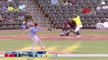 Stone Russell singles on a line drive to center fielder Gavin Fien. Roni Cabrera scores. Sean Gamble to 3rd.