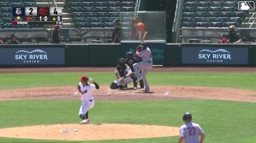 Diego Castillo doubles (21) on a line drive to left fielder Victor Bericoto. Jarred Kelenic scores.
