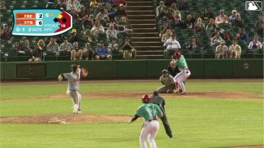 Devin Saltiban doubles (11) on a line drive to left fielder Alfredo Velásquez. Kodey Shojinaga scores.