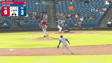 Tyriq Kemp singles on a line drive to center fielder Josiah Hartshorn. Derlin Figueroa scores. Jose Cerice to 2nd.