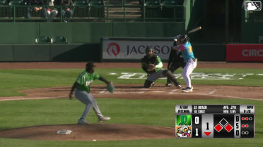 Bobby Boser out on a sacrifice fly to center fielder Yerlin Confidan. Casey Yamauchi scores.