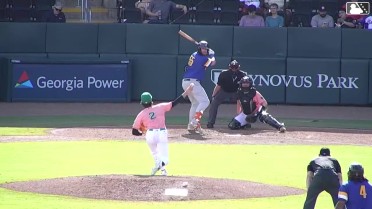 Blake Burke singles on a line drive to center fielder Kevin Kilpatrick Jr. Mike Boeve scores. Jheremy Vargas to 3rd. Josh Adamczewski to 2nd.