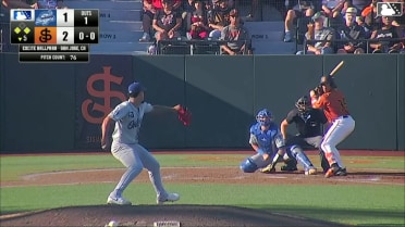 Luis Hernández out on a sacrifice fly to center fielder Jaron Elkins. Andy Polanco scores.