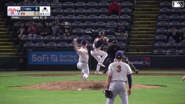 Mitch Jebb triples (1) on a fly ball to left fielder Sam Petersen.