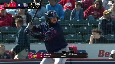 Tomás Nido doubles (2) on a sharp fly ball to center fielder Pedro León. Corey Julks scores.