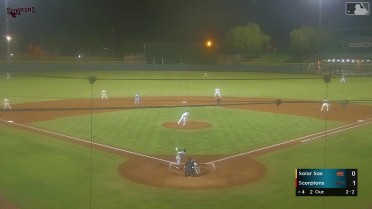 Davis Diaz singles on a line drive to left fielder Zyhir Hope. Miguel Useche scores.