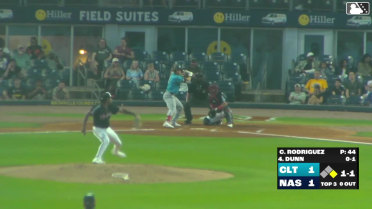 Oliver Dunn doubles (2) on a fly ball to left fielder Tyler Black. Tanner Murray scores.