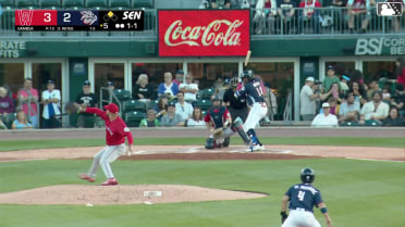 Felix Reyes doubles (12) on a sharp line drive to right fielder Allan Castro. Robert Moore scores.
