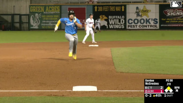 Mac McCroskey singles on a line drive to right fielder Dylan Campbell. Juan Flores scores.