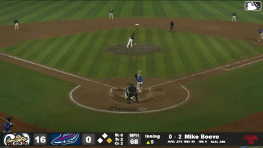 Mike Boeve doubles (21) on a fly ball to center fielder Emaarion Boyd. Daniel Dickinson scores.