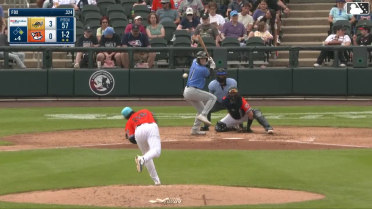Jake Fox homers (1) on a fly ball to right center field. Luke Hill scores.