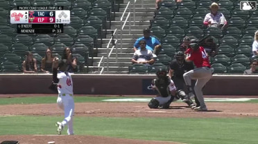 Brian O'Keefe homers (1) on a line drive to center field.