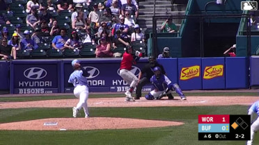 Mikey Romero singles on a ground ball to center fielder Jonatan Clase. Nate Eaton scores.