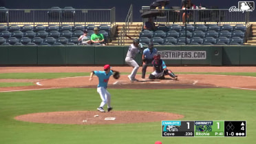Jake Cave homers (4) on a fly ball to center field.