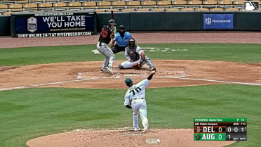 Edwin Amparo triples (1) on a sharp fly ball to center fielder Conor Essenburg. Edwin Amparo scores. Throwing error by catcher Nick Montgomery.