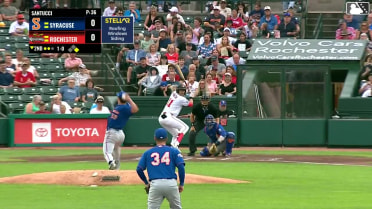 Leandro Pineda triples (2) on a sharp fly ball to right fielder Nick Morabito. Riley Adams scores.