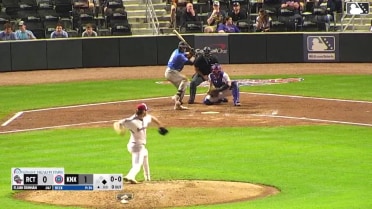 Elijah Dunham triples (1) on a line drive to left fielder Jordan Nwogu. Ben Gobbel scores.