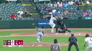 Marcus Lee Sang singles on a line drive to right fielder Bill Knight. Julian Brock scores. Keith Jones II to 3rd.
