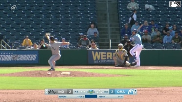 Drew Waters triples (1) on a fly ball to right fielder Esmerlyn Valdez.