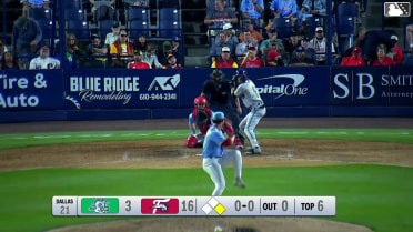 Braylen Wimmer doubles (1) on a sharp line drive to left fielder Pedro León. Andy Perez scores.