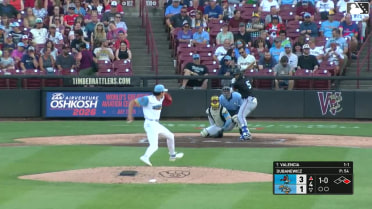 Esmil Valencia homers (2) on a fly ball to left field. Carlos Sanchez scores.