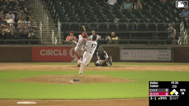 Cam Collier singles on a ground ball to center fielder Ryan Burrowes. Leo Balcazar scores.