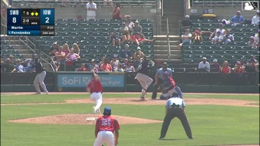 Yanquiel Fernández out on a sacrifice fly to center fielder Brett Bateman. Marco Luciano scores.