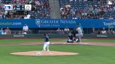 Rob Refsnyder homers (1) on a fly ball to left center field.