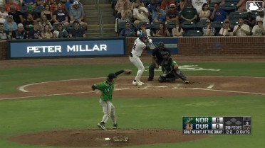 Brock Jones homers (1) on a fly ball to center field.