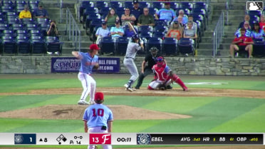 Brady Ebel doubles (14) on a sharp line drive to center fielder Gavin Fien. Tyler Rodriguez scores.