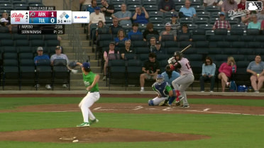 Nick Raposo homers (1) on a fly ball to left field.