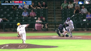 Taylor Young singles on a soft ground ball to third baseman Justin Johnson. Jose Izarra scores.