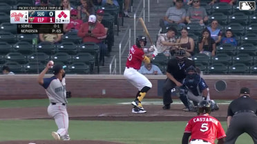 Nick Schnell out on a sacrifice fly to left fielder Cavan Biggio. Nick Solak scores.