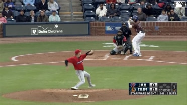 Homer Bush Jr. homers (1) on a fly ball to left field.