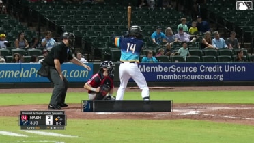 Cavan Biggio singles on a ground ball to center fielder Jacob Hurtubise. Edwin Díaz scores.