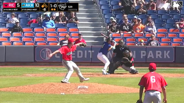 Christian Knapczyk singles on a line drive to center fielder Bo Davidson. Juan Benjamin scores.