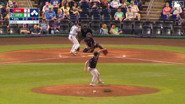 Zach Kokoska flies into a double play, left fielder J.R. Freethy to catcher Jacob Sharp. Jack O'Dowd out at home.