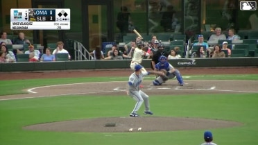 Nelson Rada triples (5) on a line drive to center fielder Drew Waters. Travis d'Arnaud scores. Jeimer Candelario scores.
