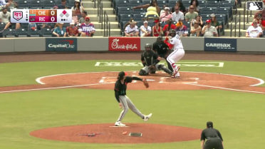 Sabin Ceballos singles on a sharp line drive to center fielder Vance Honeycutt. Dayson Croes scores.