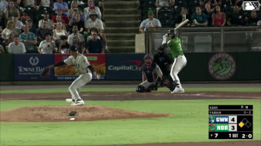 Jud Fabian out on a sacrifice fly to left fielder Brewer Hicklen. Bryan Ramos scores.