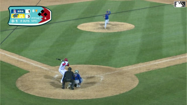 Kodey Shojinaga triples (1) on a fly ball to center fielder Diego Mosquera.