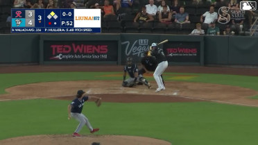 Chad Wallach out on a sacrifice fly to center fielder Victor Labrada. Michael Stefanic scores.