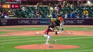 Anderson De Los Santos singles on a line drive to left fielder Justice Bigbie. Aron Estrada scores.