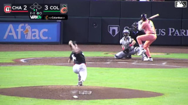 Jordan Groshans triples (1) on a fly ball to center fielder Carlos Jorge.