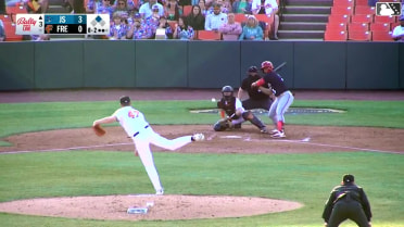 Devin Saltiban singles on a ground ball to right fielder Elis Cuevas. Nick Biddison scores.