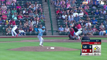 Rosman Verdugo out on a sacrifice fly to left fielder Juneiker Caceres. Alex McCoy scores.